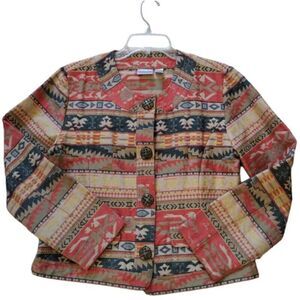 CHICOS Blazer Jacket‎ Women 1 (Medium) Multicolor Aztec Decorative Buttons Crop